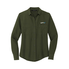 Load image into Gallery viewer, LIFT logo - MERCER+METTLE Women&#39;s Stretch Crepe Long Sleeve Camp