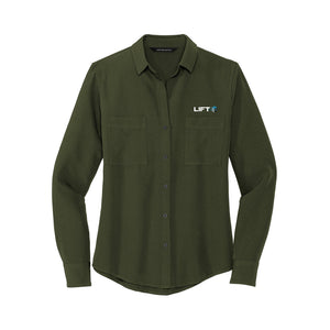 LIFT logo - MERCER+METTLE Women's Stretch Crepe Long Sleeve Camp