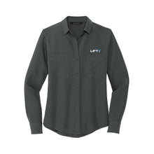 Load image into Gallery viewer, LIFT logo - MERCER+METTLE Women&#39;s Stretch Crepe Long Sleeve Camp